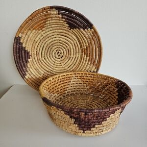 Hand Crafted Woven Coil Wrap  baskets Southwest 3D gallery wall Decor Rafia